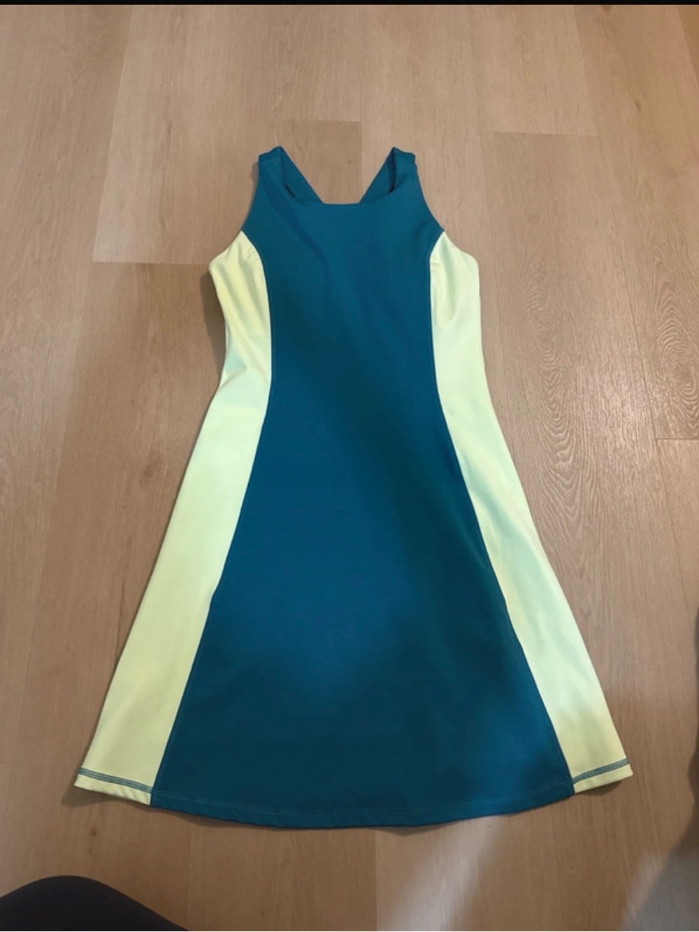 ZELOS Teal and Light Yellow Colorblock Midi Dress